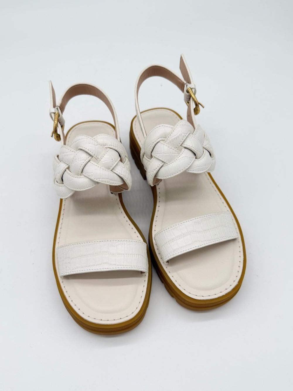 Cole Haan Cressida White Braided Leather Slingback Sandals